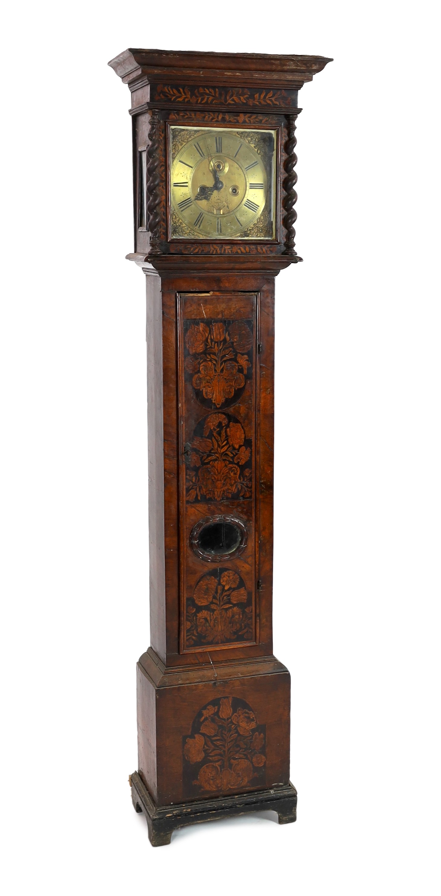 A William and Mary floral marquetry and walnut eight day longcase clock, 52cm wide, 208cm high